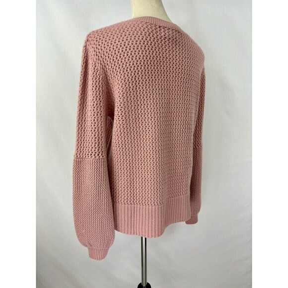 Nordstrom Signature Cashmere Sweater Pink Medium Loose Knit Balloon Sleeves - Picture 3 of 10